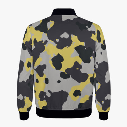 Women's Camo Bomber Jacket | Yellow, Black and Silver Camouflage