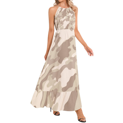 Camo Maxi Dress | Desert Brown Camouflage | Ruffle Hem