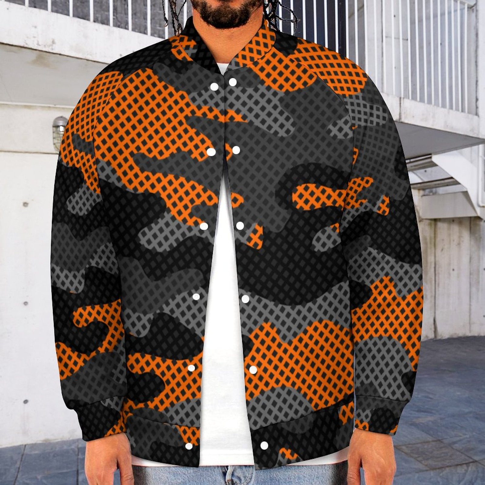 Men's Camo Jacket | Black & Orange Pixel Camouflage