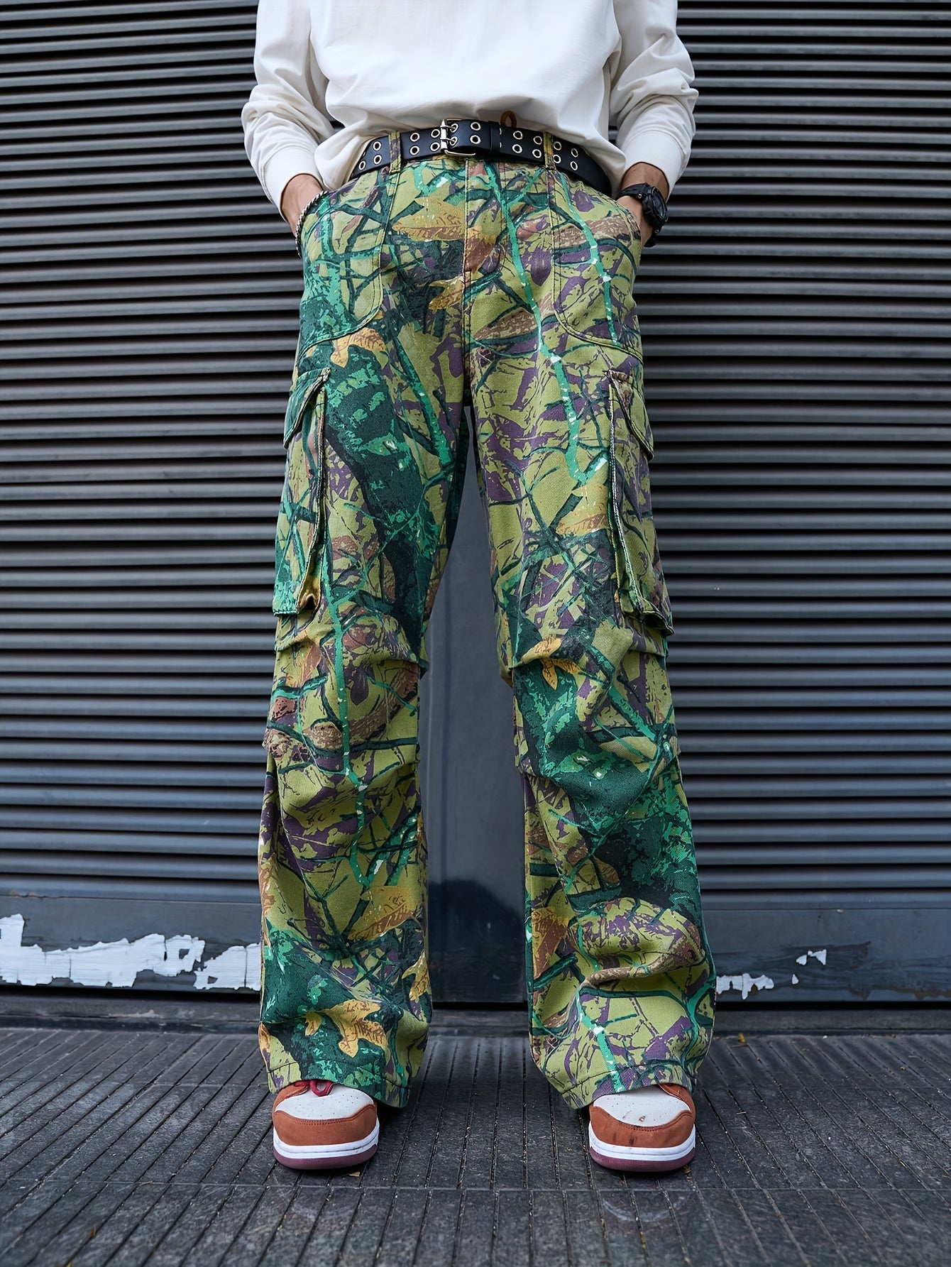 Men's Camouflage Print Denim Cargo Pants | Loose Fit