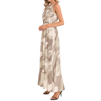 Camo Maxi Dress | Desert Brown Camouflage | Ruffle Hem