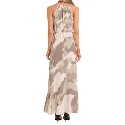 Camo Maxi Dress | Desert Brown Camouflage | Ruffle Hem