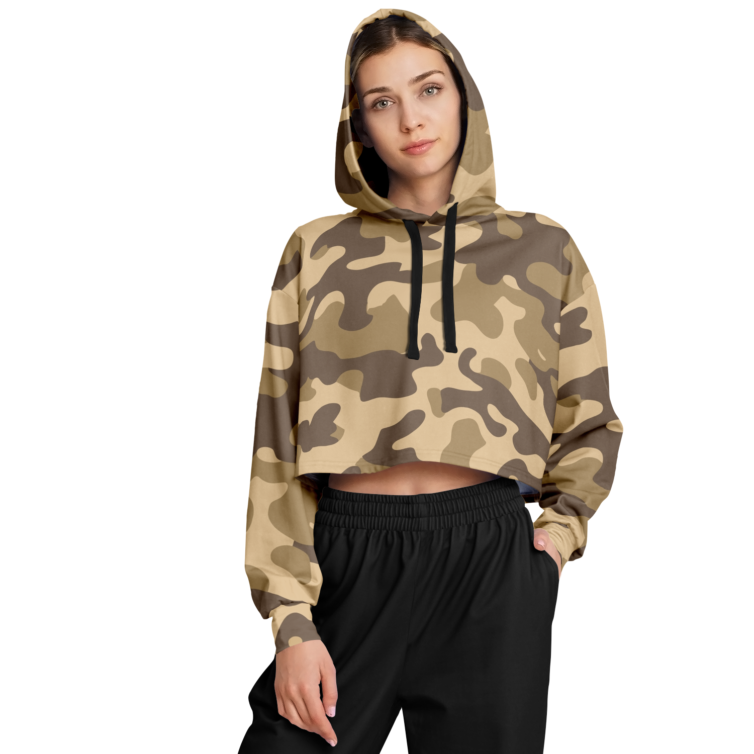 Cropped Hoodie For Women | Khaki Camouflage