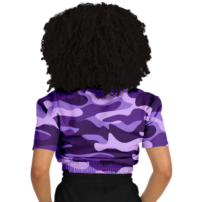 Camo Crop Top Sweatshirt | Purple, Blue & Mauve Camouflage