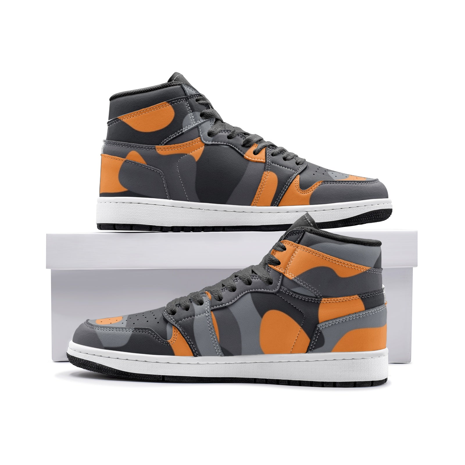 Camo Sneakers | High-Top | Orange, Black & Gray Camouflage