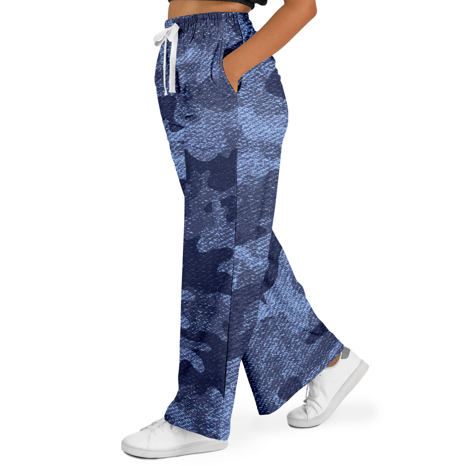 Camo Wide Leg Pants | Blue Denim Camouflage