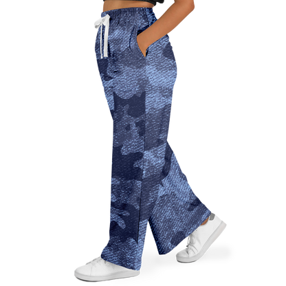 Camo Wide Leg Pants | Blue Denim Camouflage