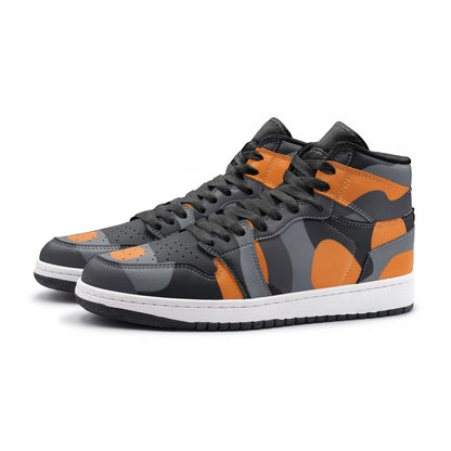 Camo Sneakers | High-Top | Orange, Black & Gray Camouflage