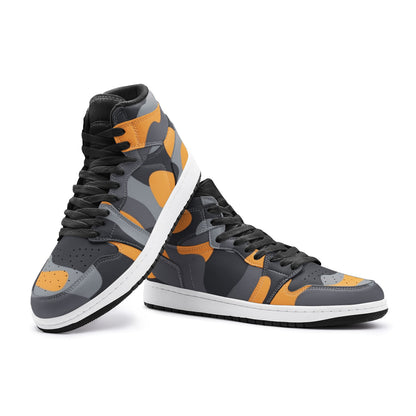 Camo Sneakers | High-Top | Orange, Black & Gray Camouflage