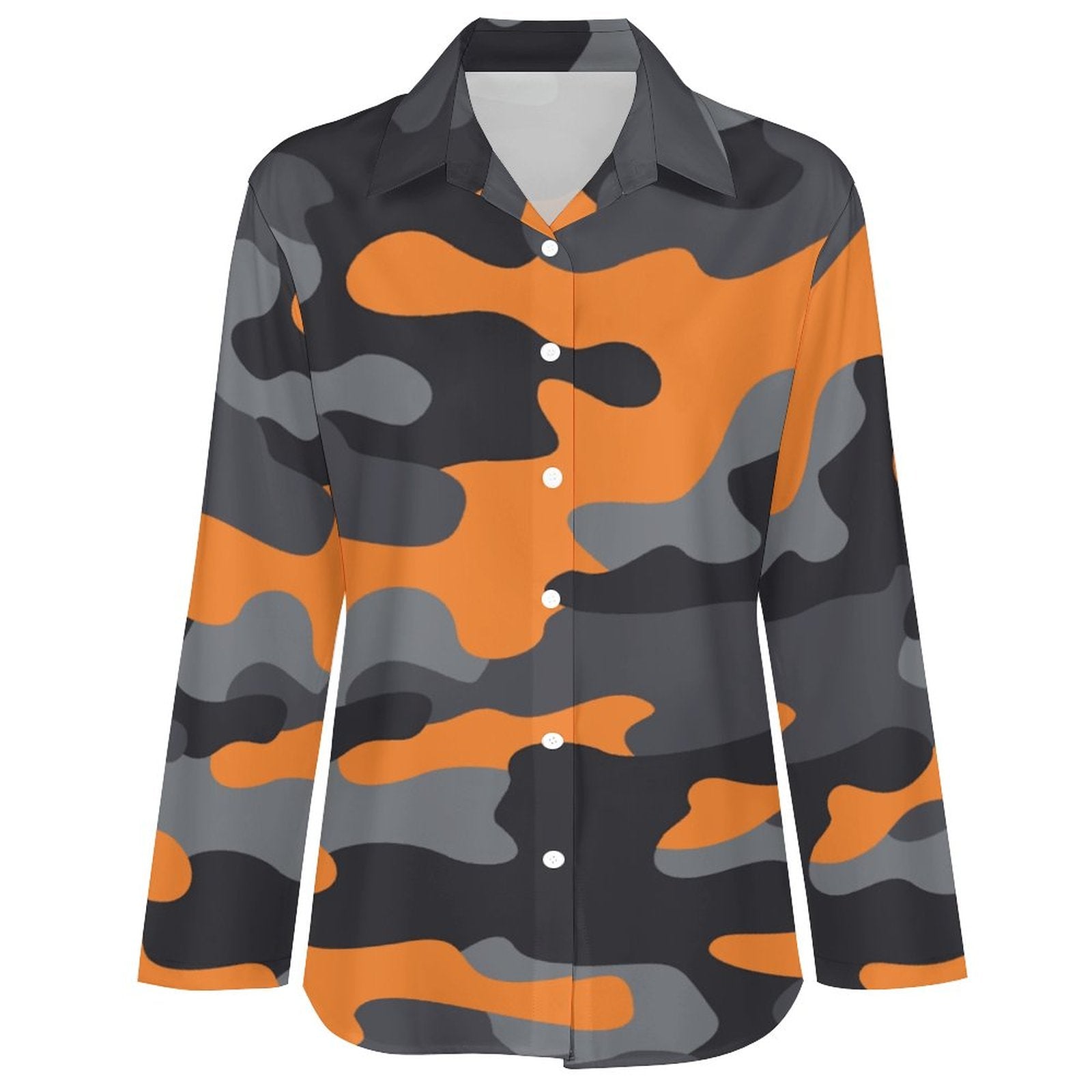 Women's Button-Up Camo Shirt | Orange, Black, & Gray