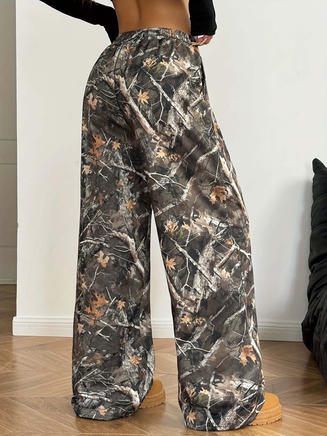 Women's Camo Wide Leg Pants | Loose Fit Drawstring Waist