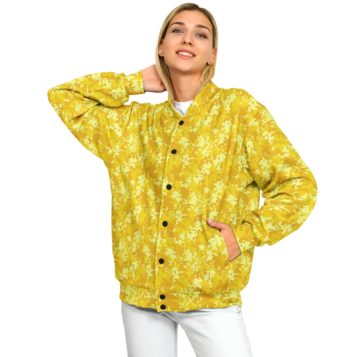 Baseball Jacket in Yellow Pixel Camouflage