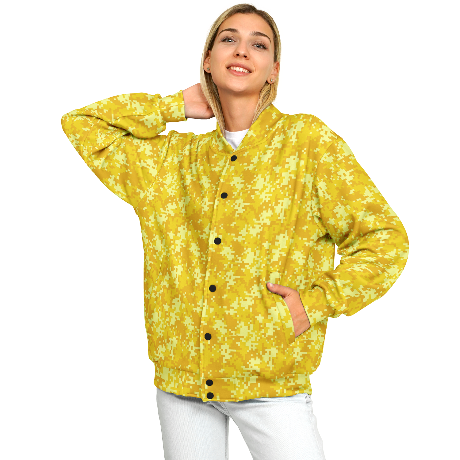 Baseball Jacket in Yellow Pixel Camouflage