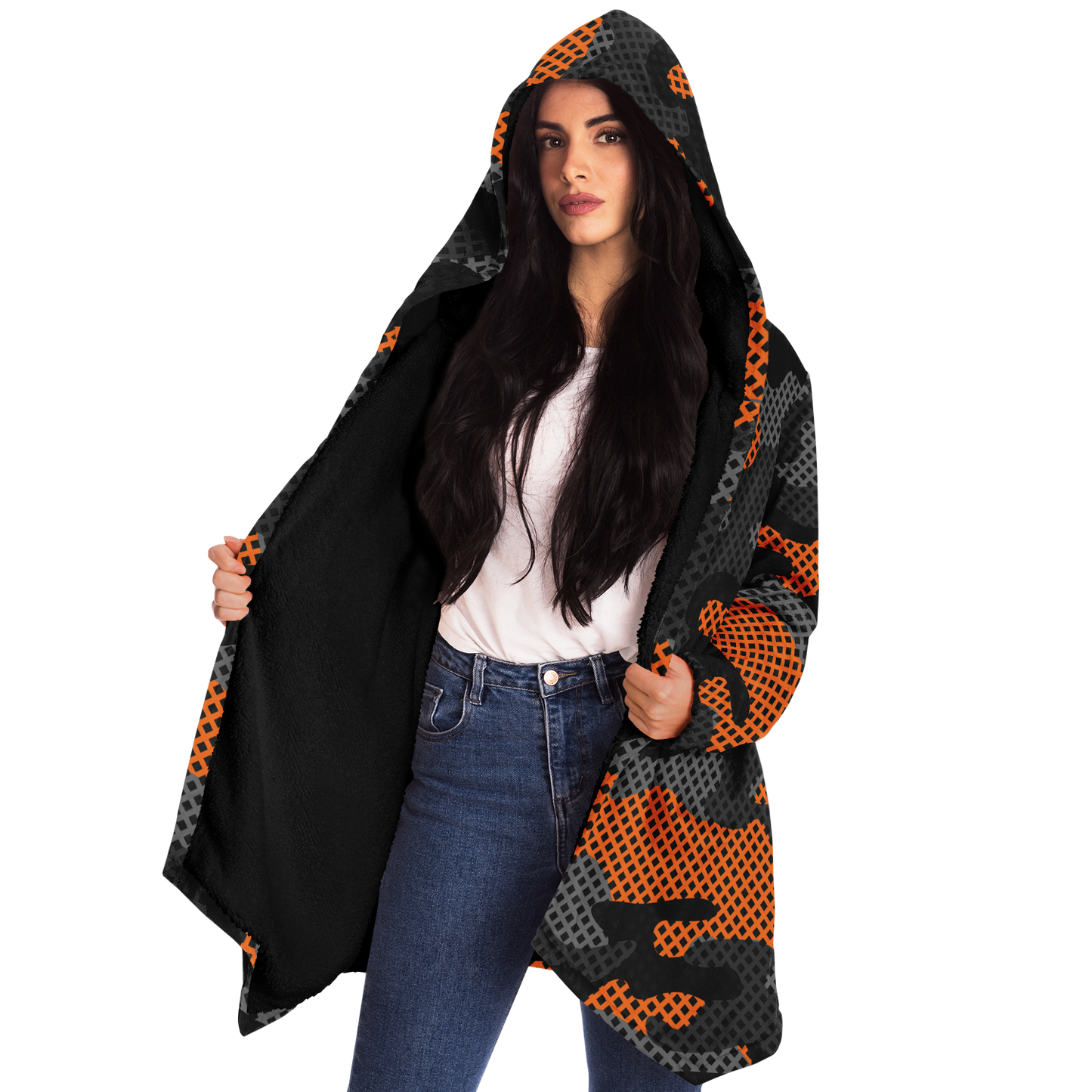 Camo Cloak | Orange & Black Pixel Camouflage | Microfleece