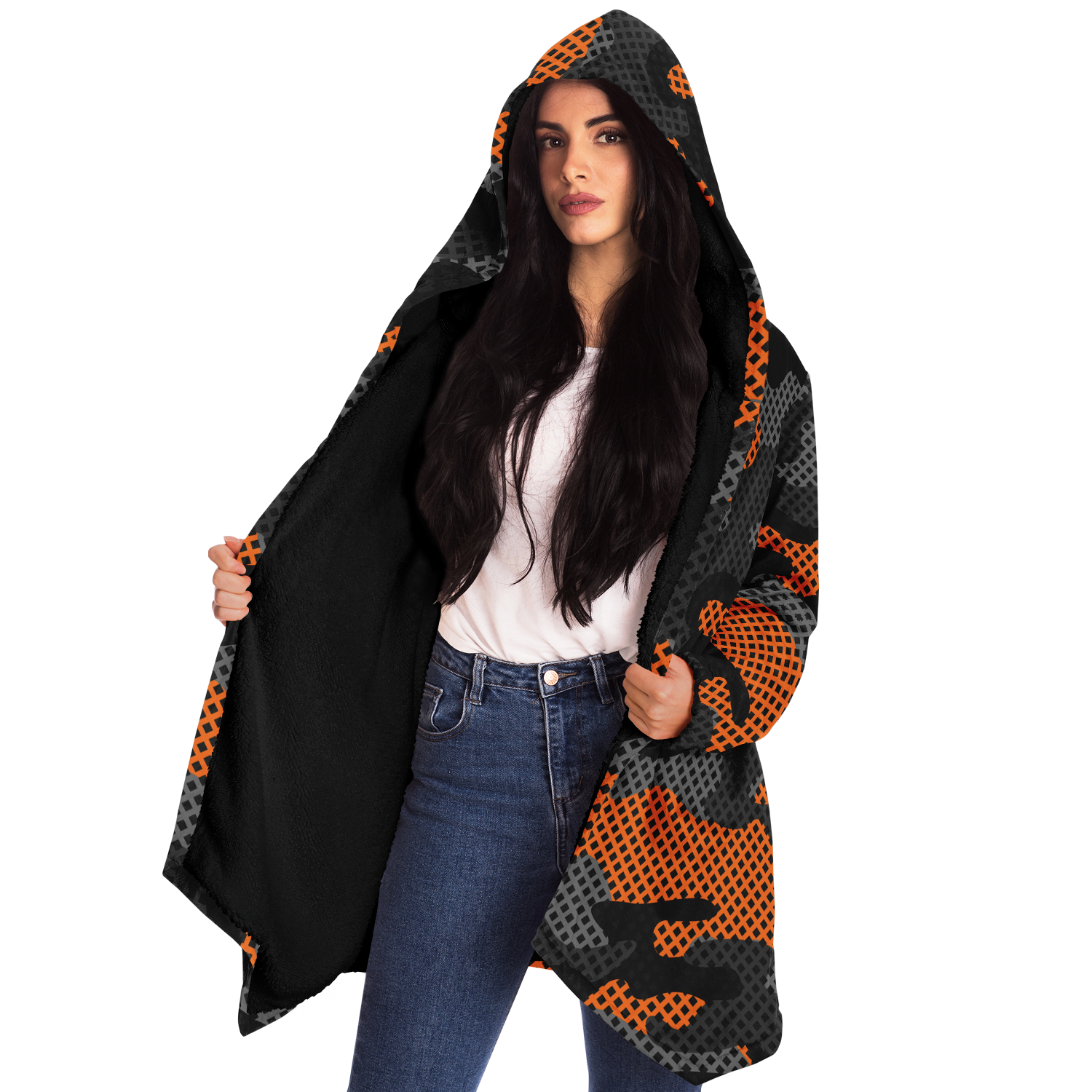 Camo Cloak | Orange & Black Pixel Camouflage | Microfleece