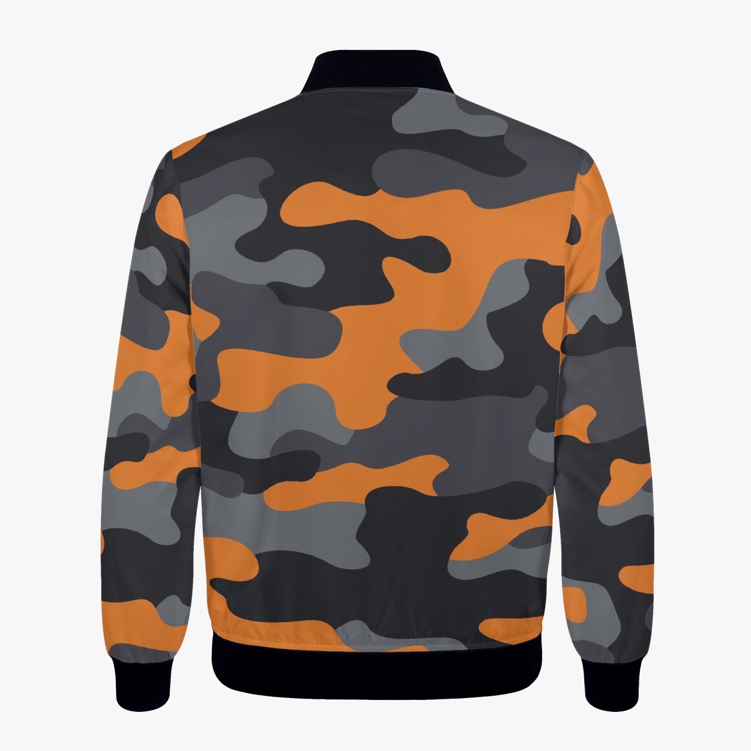 Women's Camo Bomber Jacket | Orange, Black, and Gray Camouflage