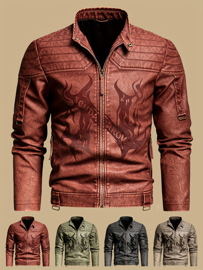 Men's Vintage Faux Leather Motorcycle Jacket | Short Sleeve