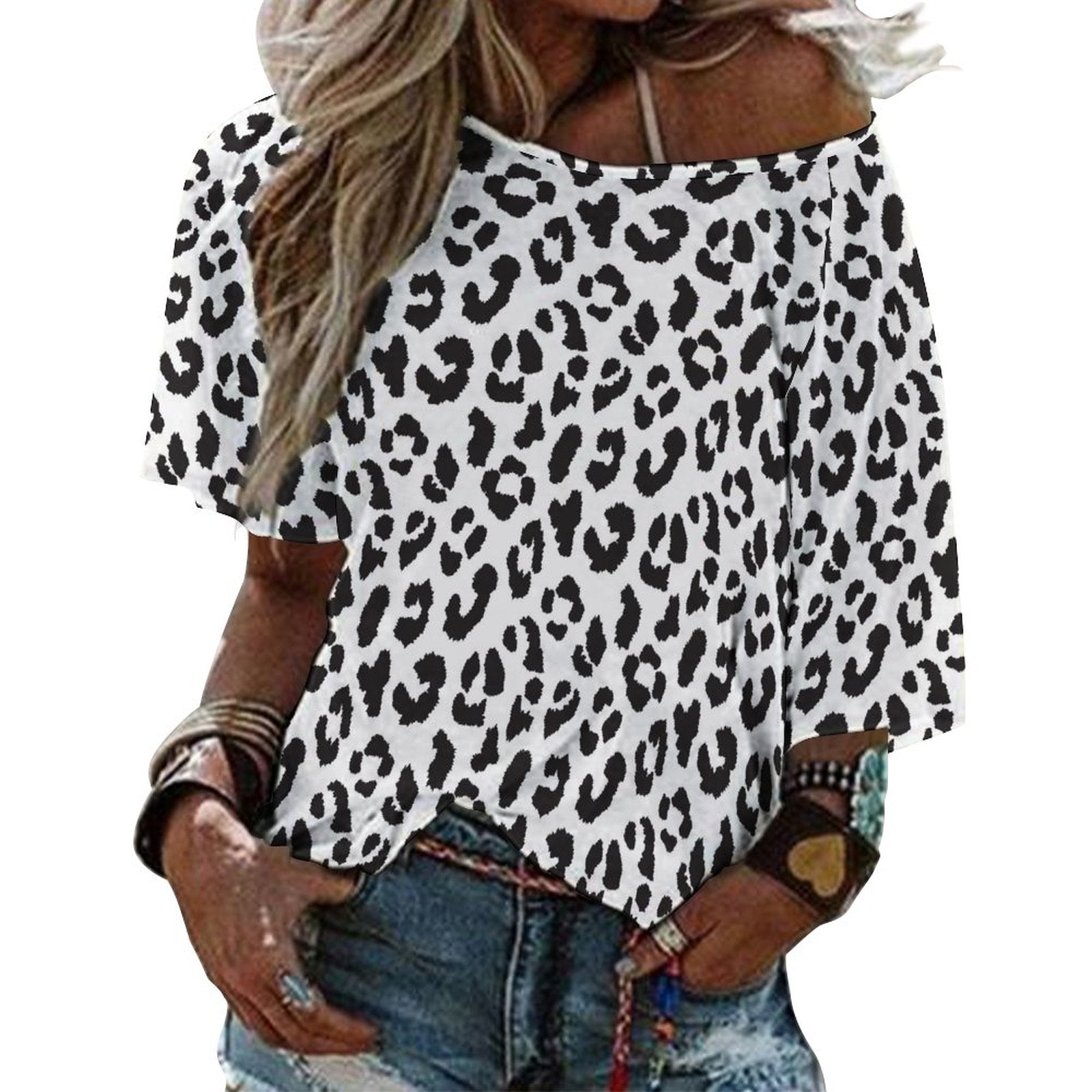 Off The Shoulder Top | Black and White Leopard Print