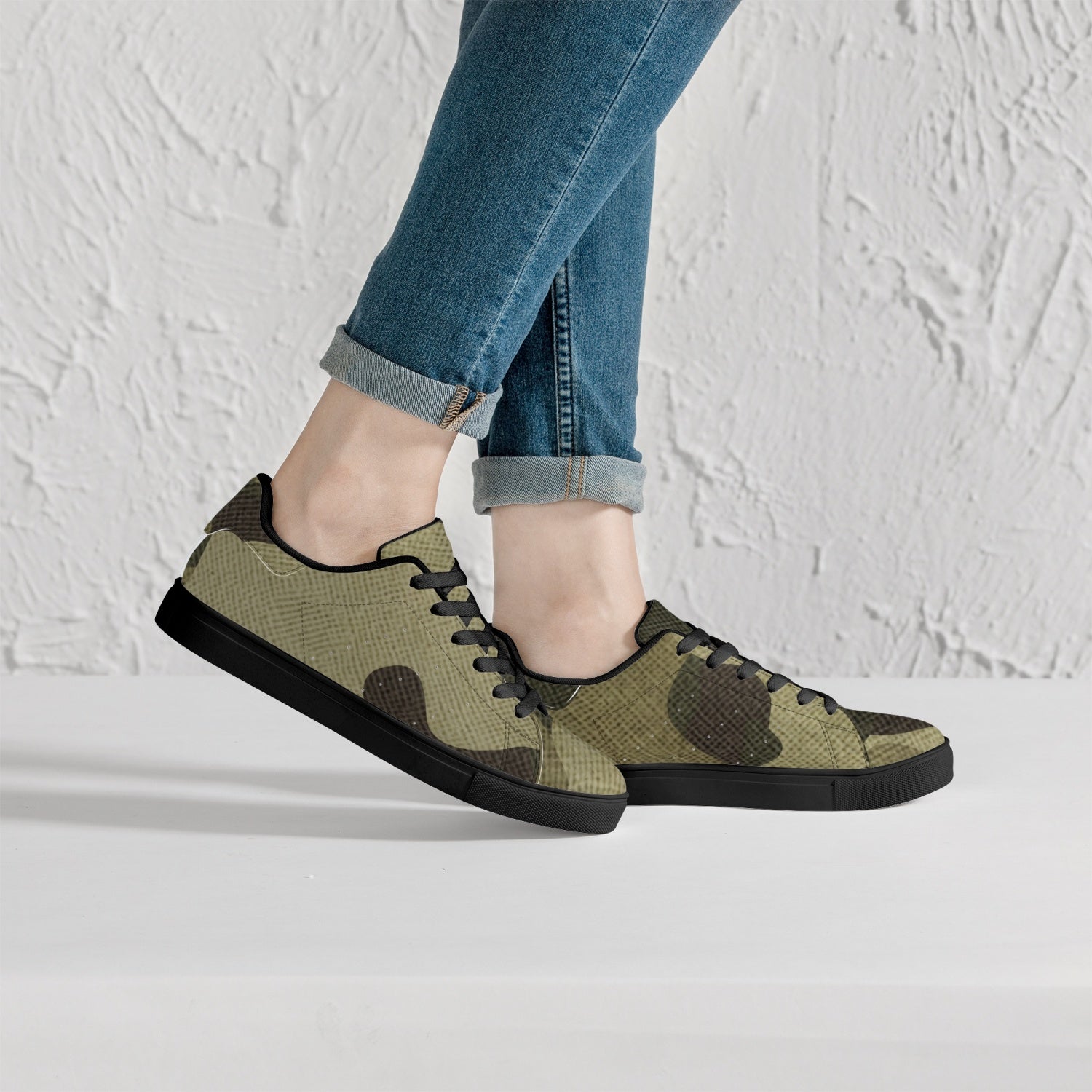 Camo Sneakers | Classic Low-Top Leather | Green Fabric