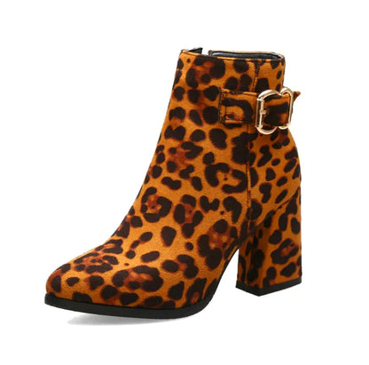 Leopard Print Chunky Heel Boots