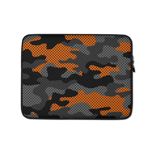 Camo Laptop Sleeve | Black & Orange Pixel Camouflage