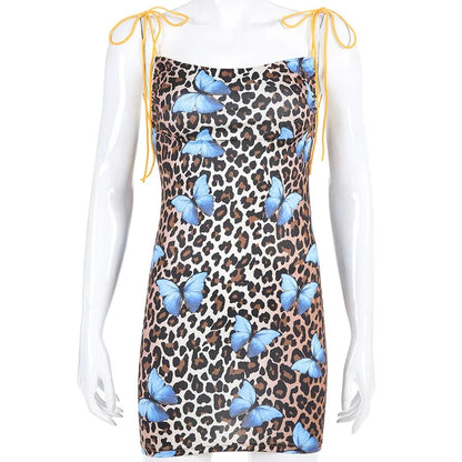 Backless Butterfly Leopard Print Mini Sundress