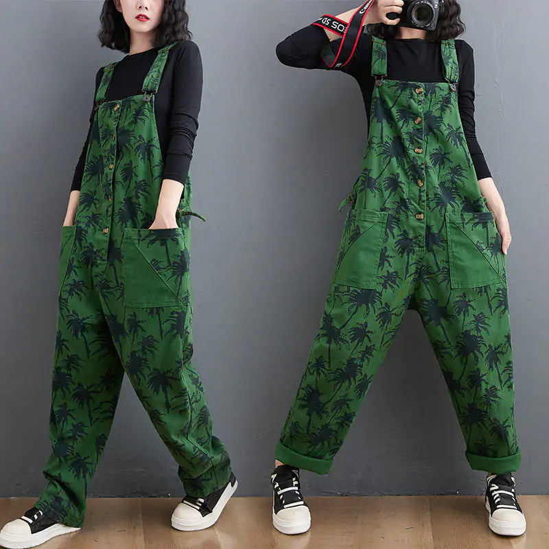 Korean Straight Green Jumpsuit for Women