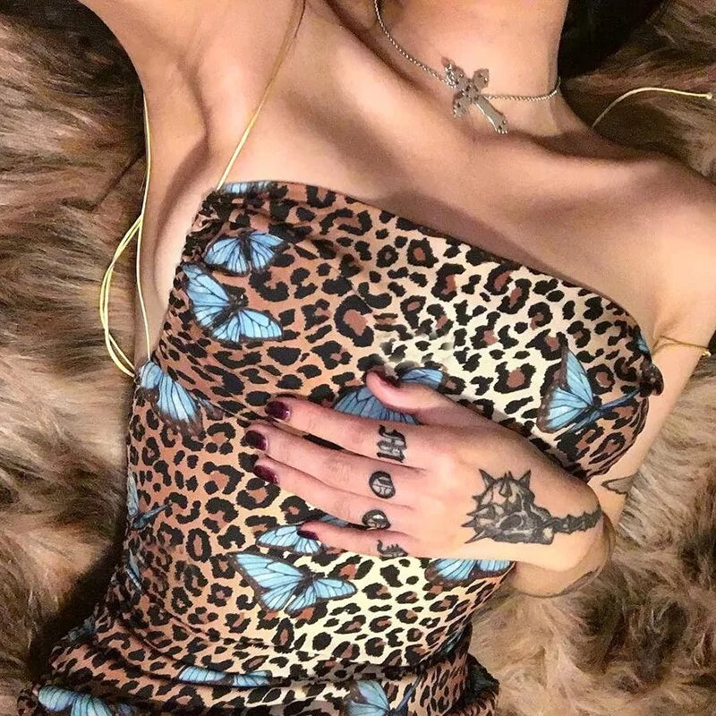 Backless Butterfly Leopard Print Mini Sundress