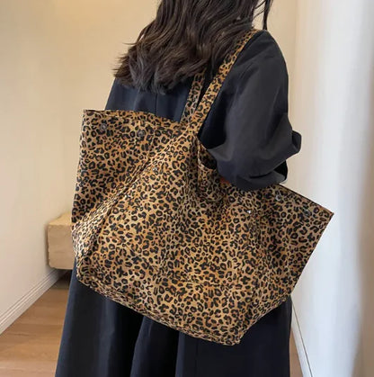 Leopard Print Canvas Tote Bag | Classic Brown