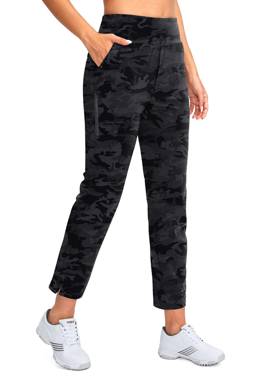 Grey Camo Women's Golf Pants Stretch Work Ankle Pants High Waist