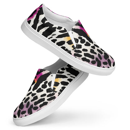 Leopard Slip-on Canvas Shoes for Women | Bauhaus Magenta & White