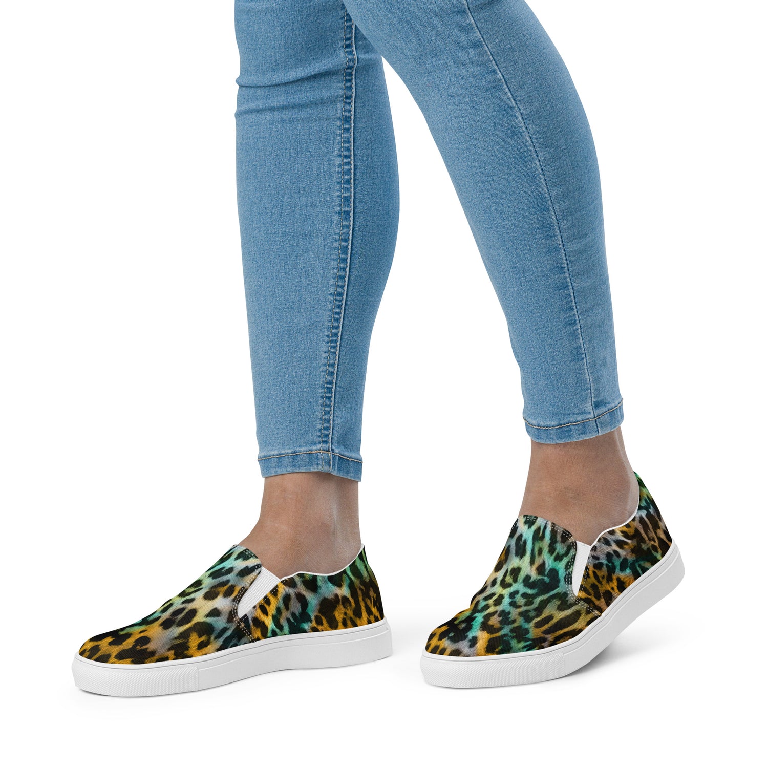 Leopard Slip-on Canvas Shoes for Women | Yellow & Blue Abstract