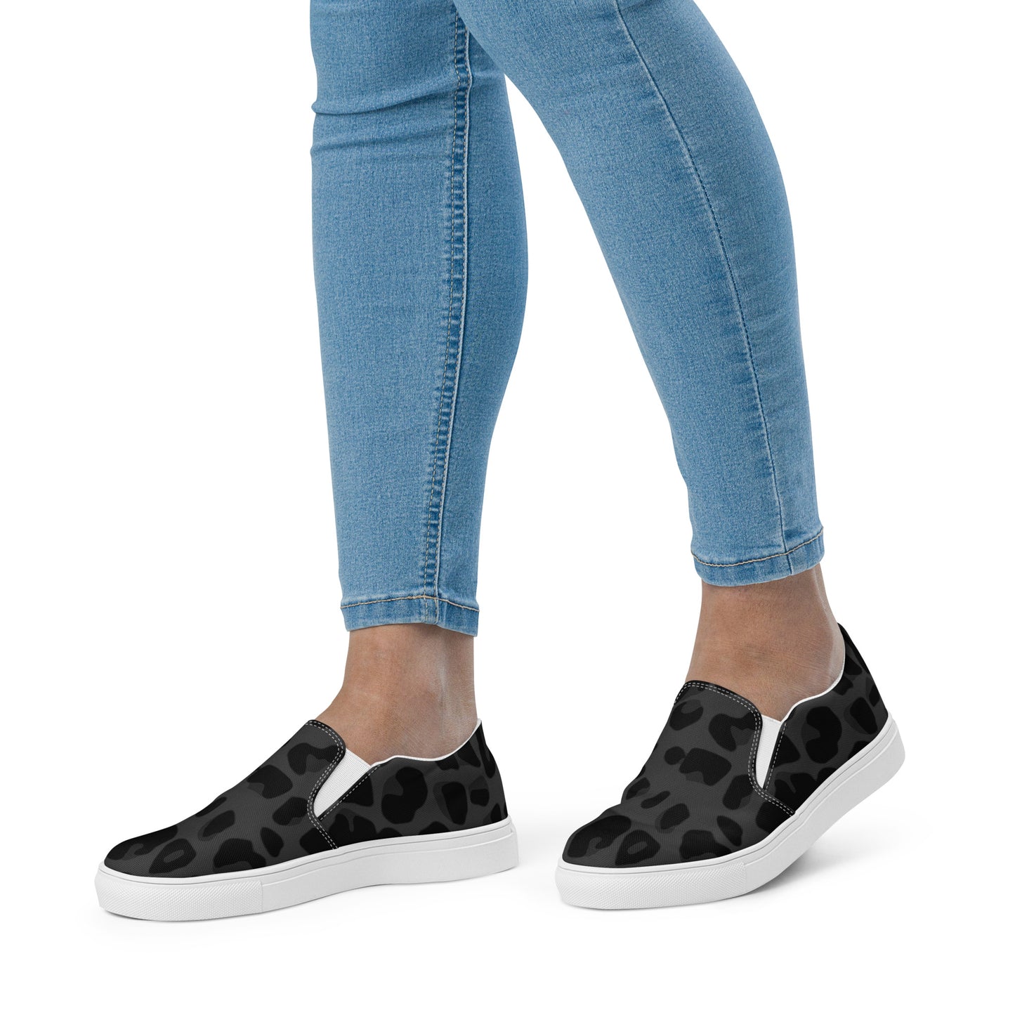 Leopard Slip-on Canvas Shoes for Women | Black Print