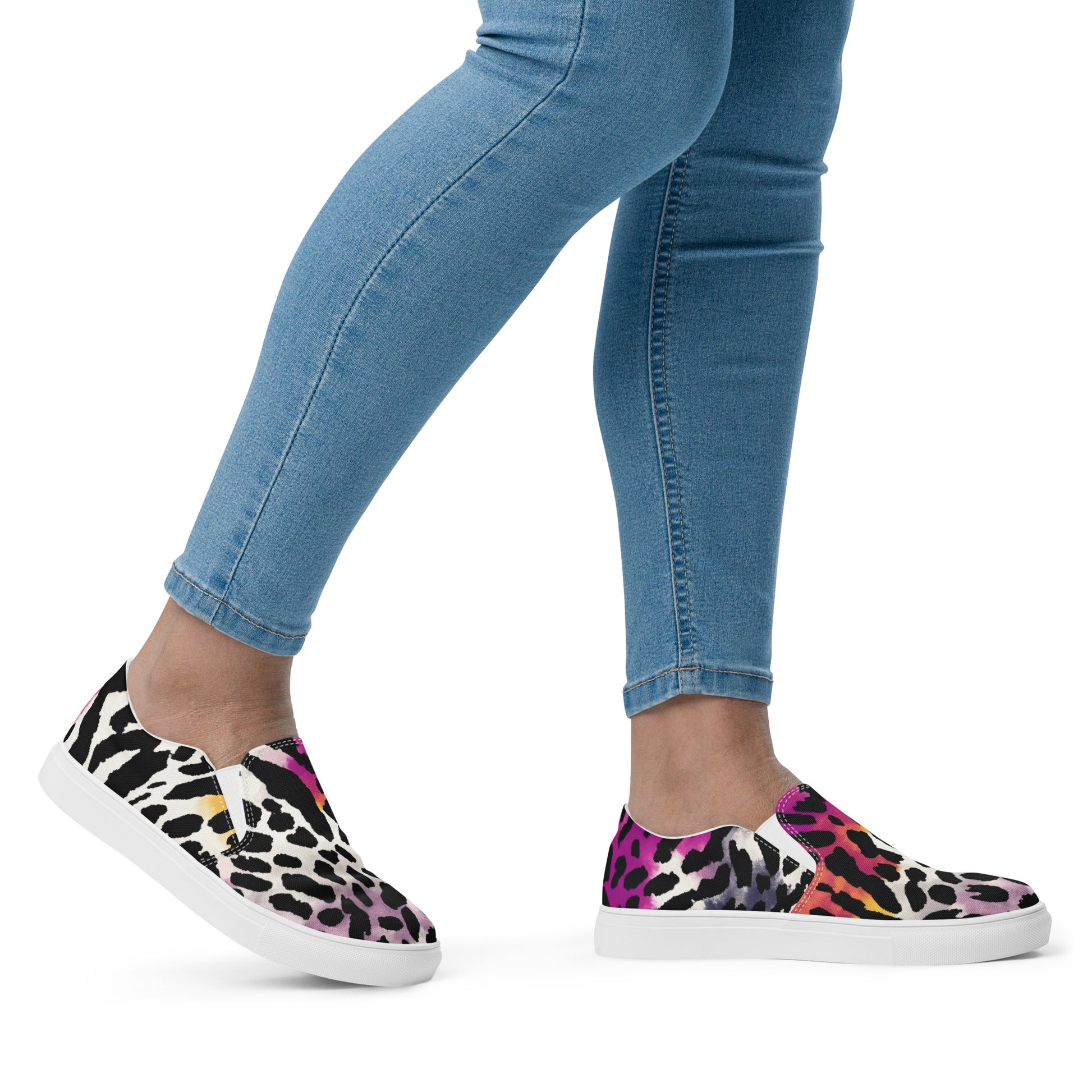 Leopard Slip-on Canvas Shoes for Women | Bauhaus Magenta & White