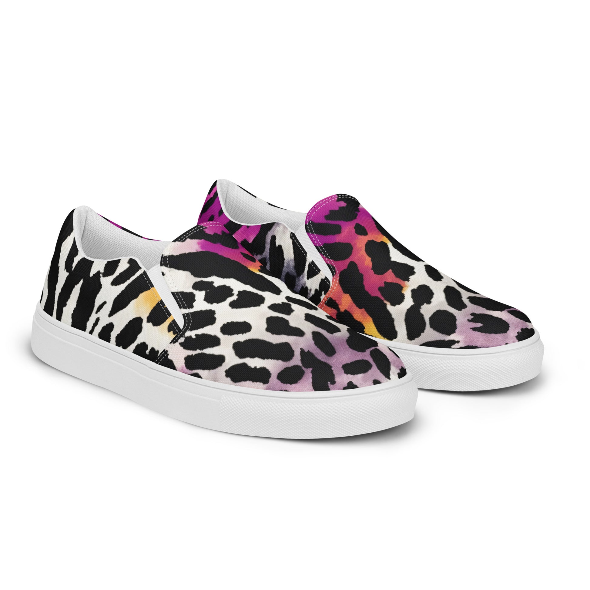 Leopard Slip-on Canvas Shoes for Women | Bauhaus Magenta & White